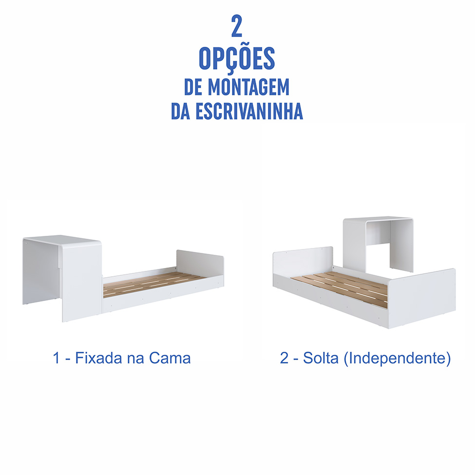 Cama Infantil com Escrivaninha Curve Branca