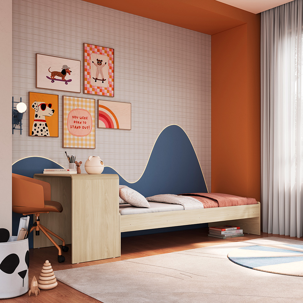 Cama Infantil com Escrivaninha Curve Carvalho