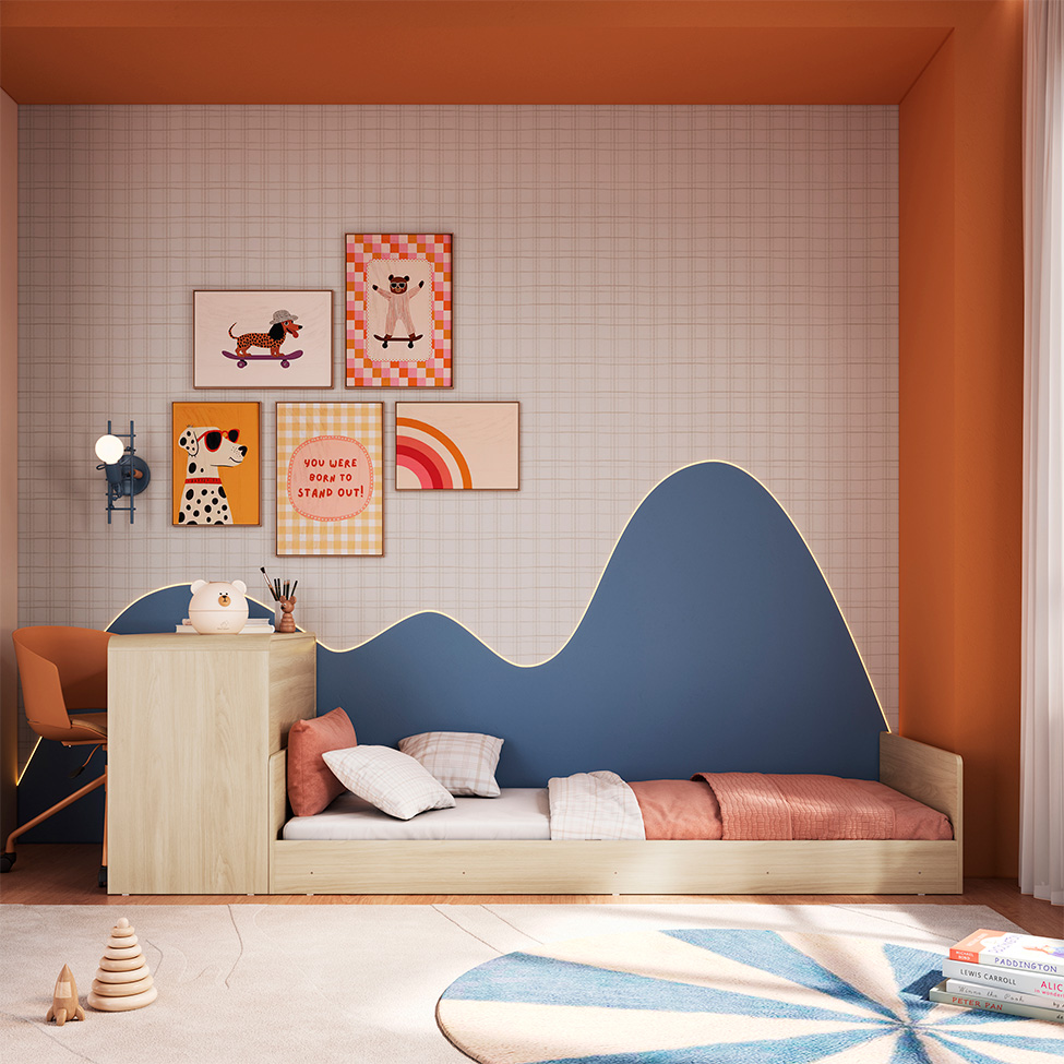 Cama Infantil com Escrivaninha Curve Carvalho