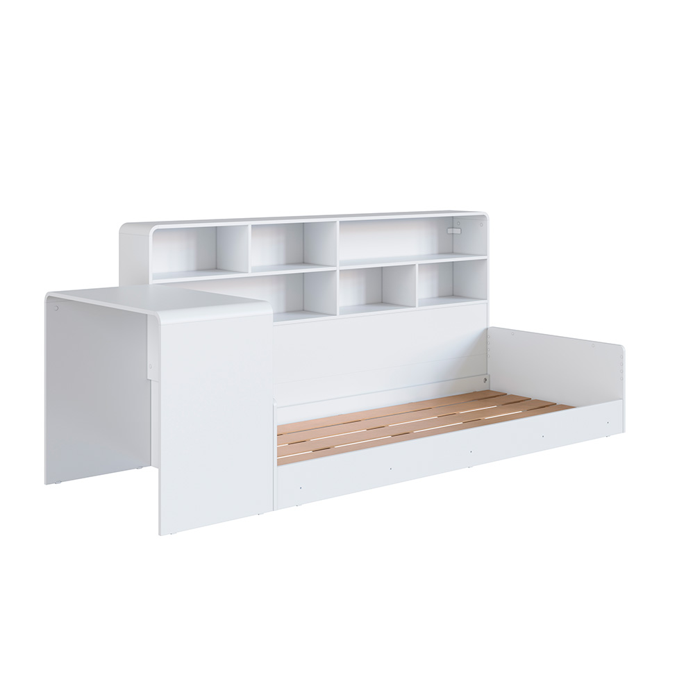 Cama Infantil com Escrivaninha e Nicho Curve Branca