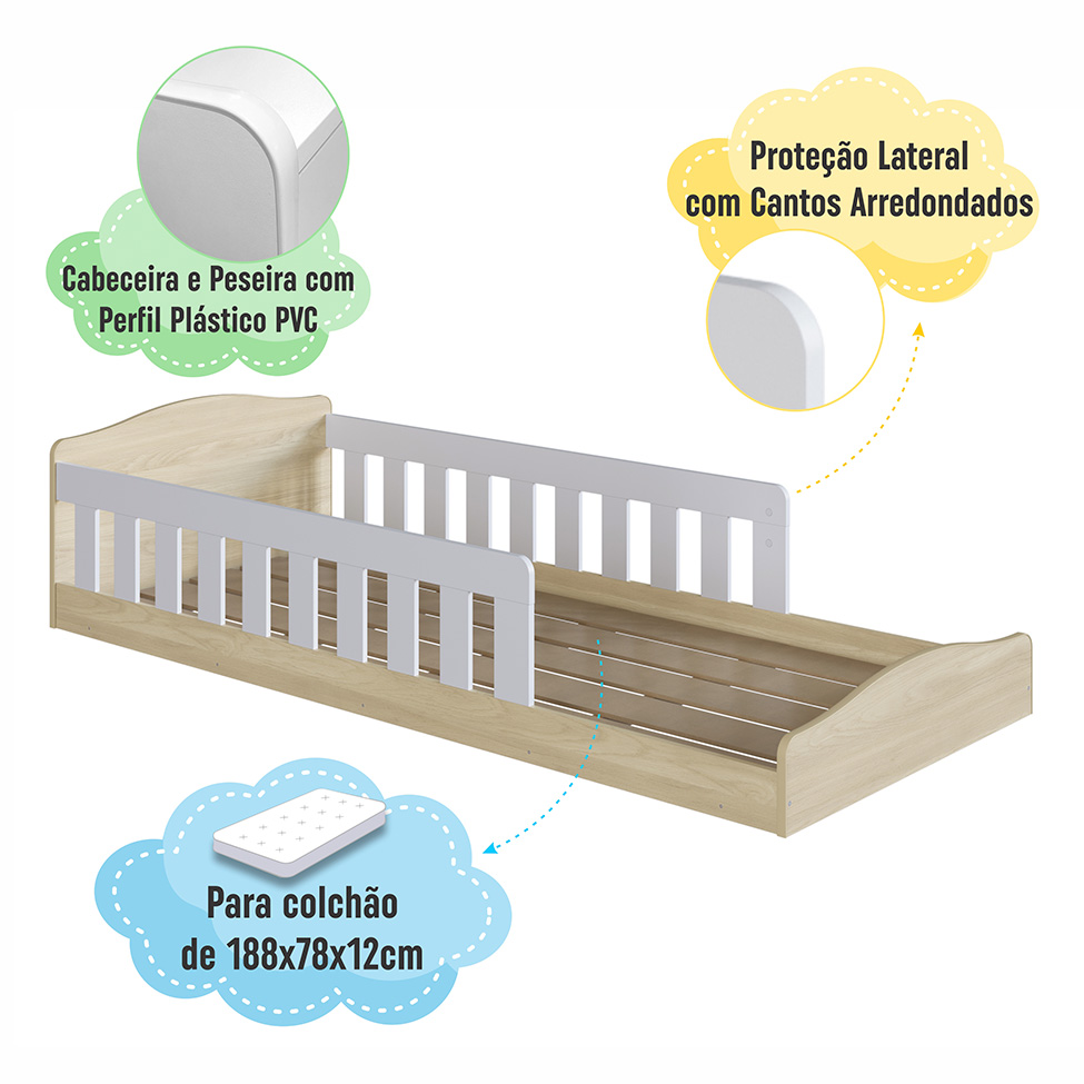 Cama Montessoriana Encanto Branca e Carvalho
