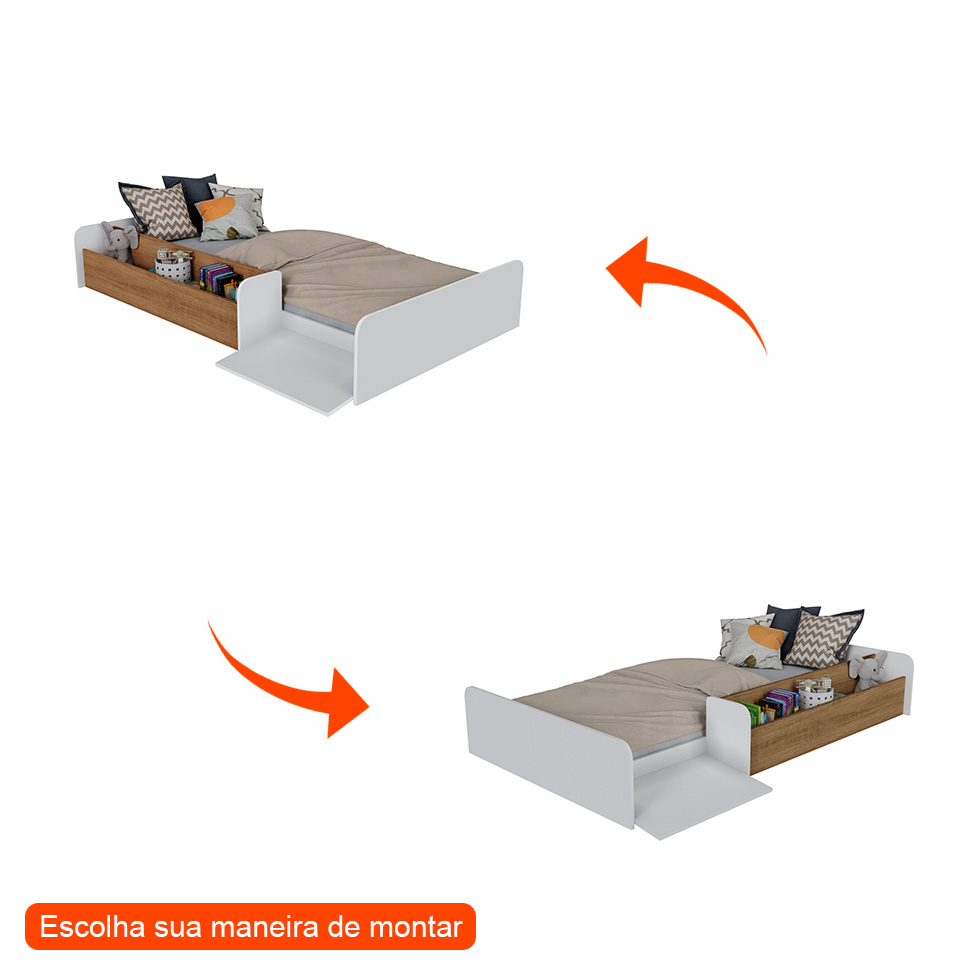 Cama Montessoriana com Nicho e Rampa Dream Branca e Mel