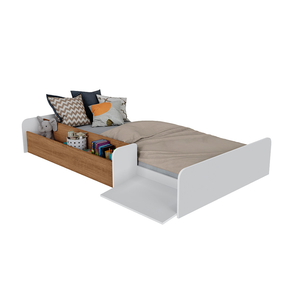 Cama Montessoriana com Nicho e Rampa Dream Branca e Mel