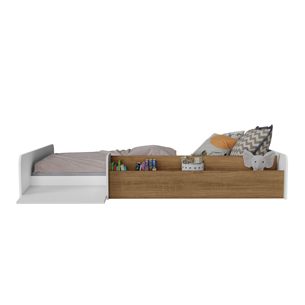 Cama Montessoriana com Nicho e Rampa Dream Branca e Mel