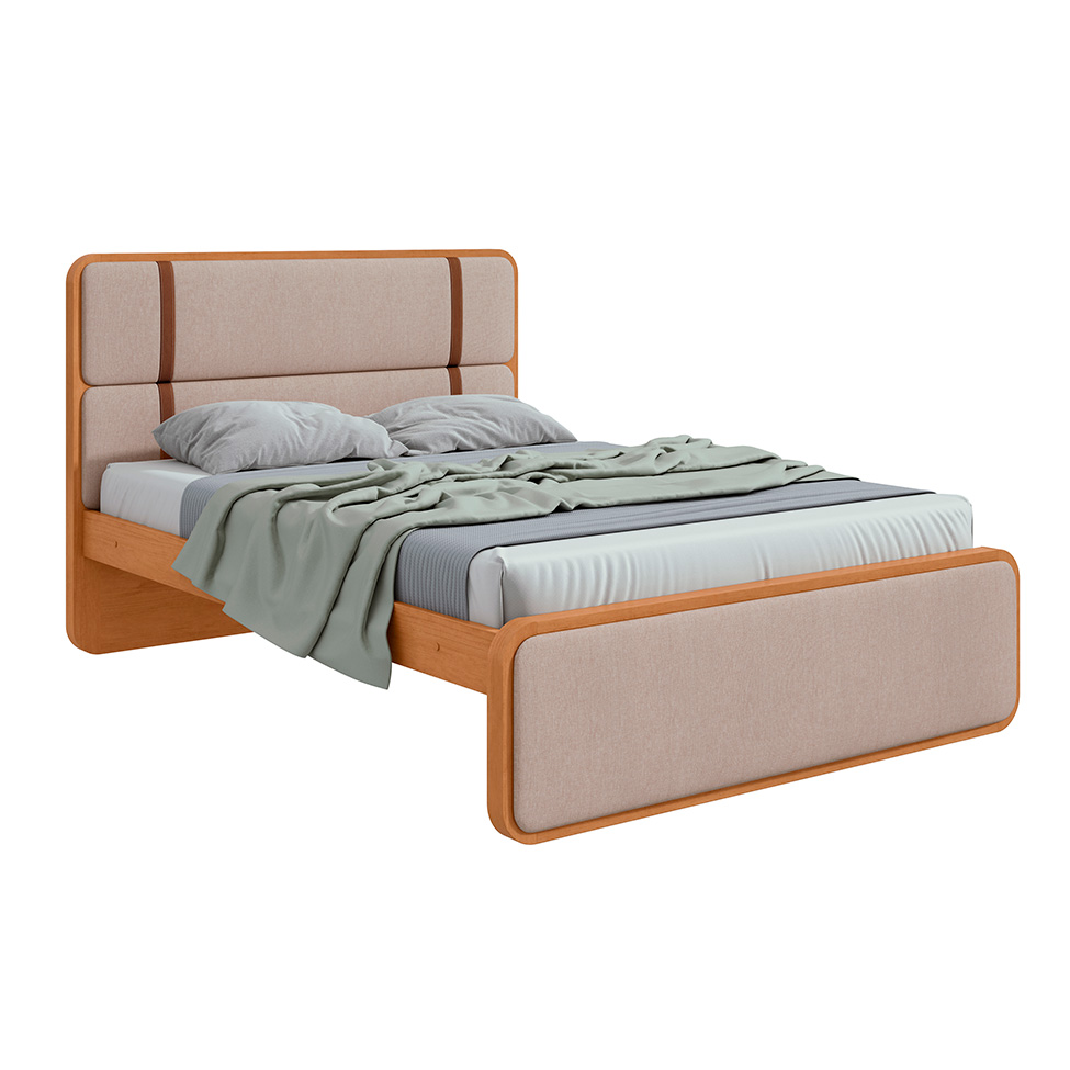 Cama Queen Leder Linho Bege e Amêndoa