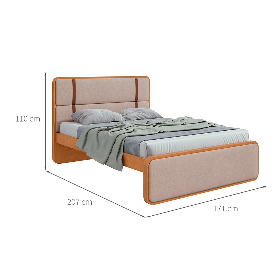 Cama Queen Leder Linho Bege e Amêndoa