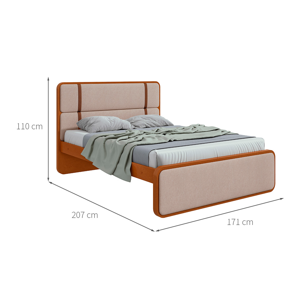 Cama Queen Leder Linho Bege e Frassino