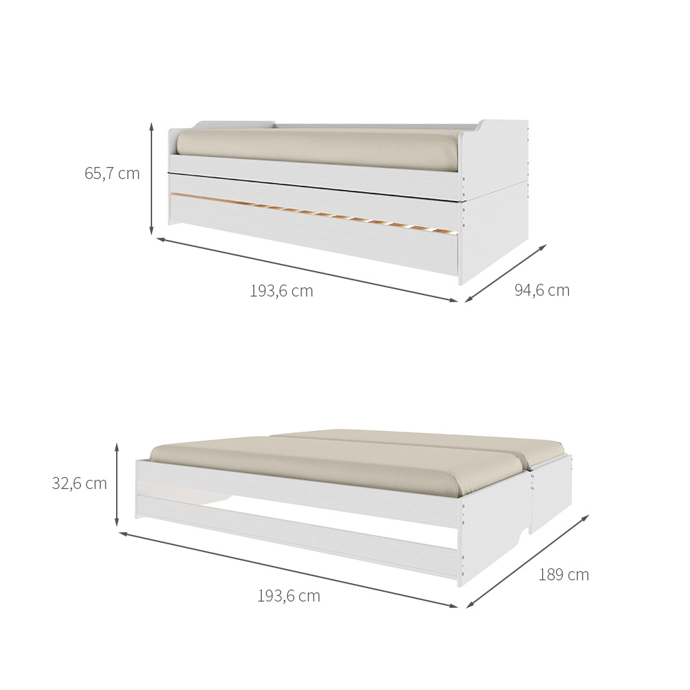 Cama Solteiro Extensível com Cama Auxiliar Flip Branca