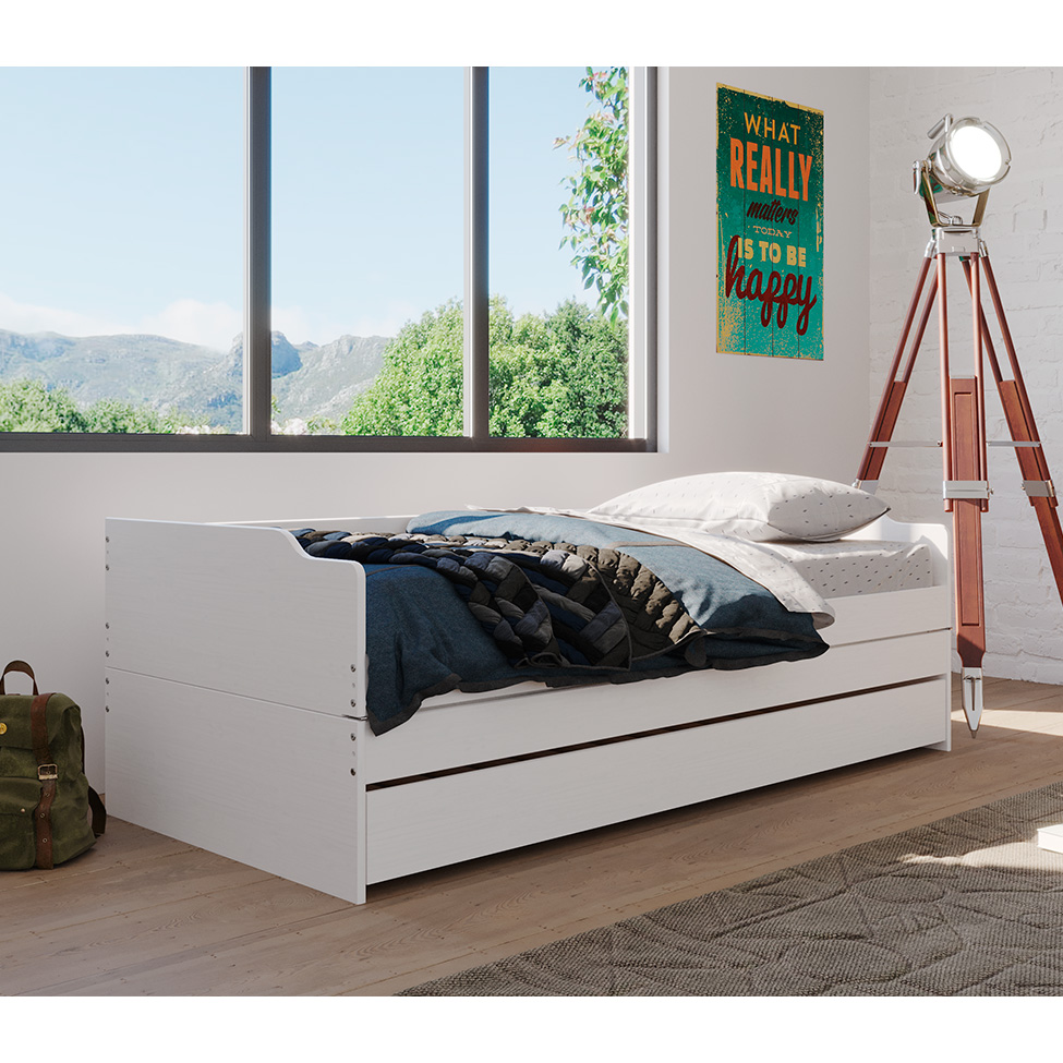Cama Solteiro Extensível com Cama Auxiliar Flip Branca