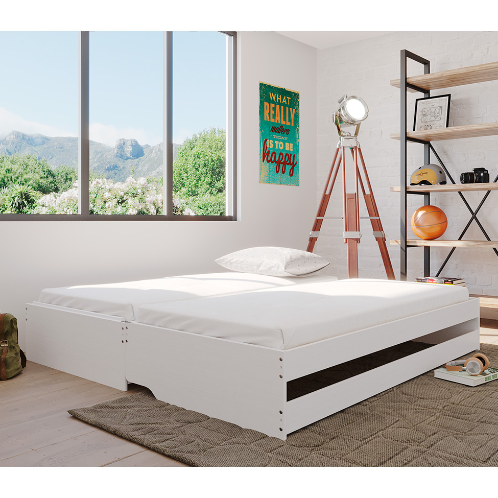 Cama Solteiro Extensível com Cama Auxiliar Flip Branca
