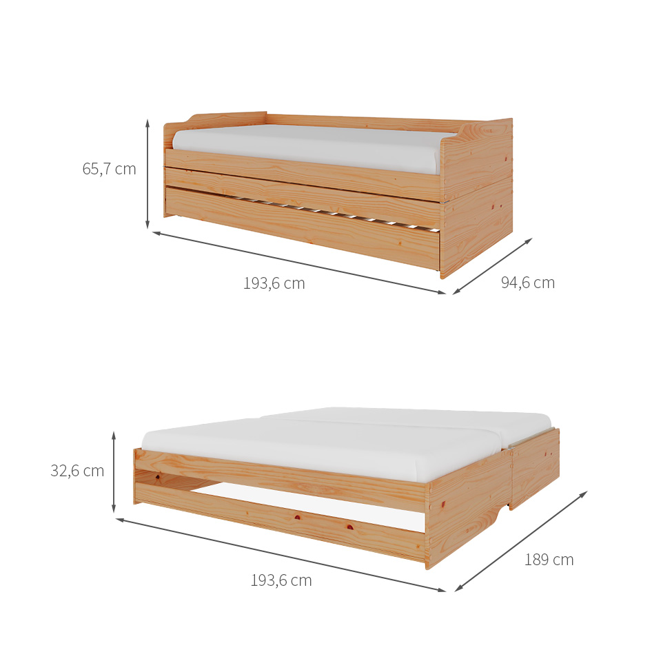 Cama Solteiro Extensível com Cama Auxiliar Flip Natural