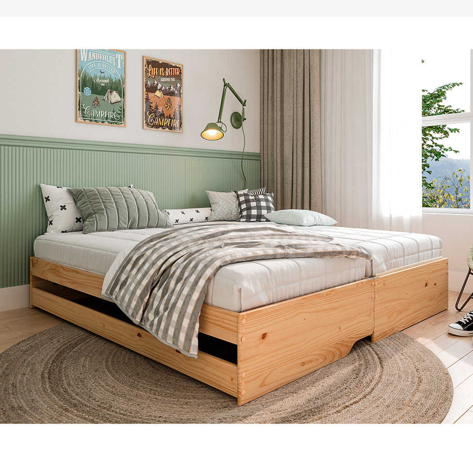 Cama Solteiro Extensível com Cama Auxiliar Flip Natural