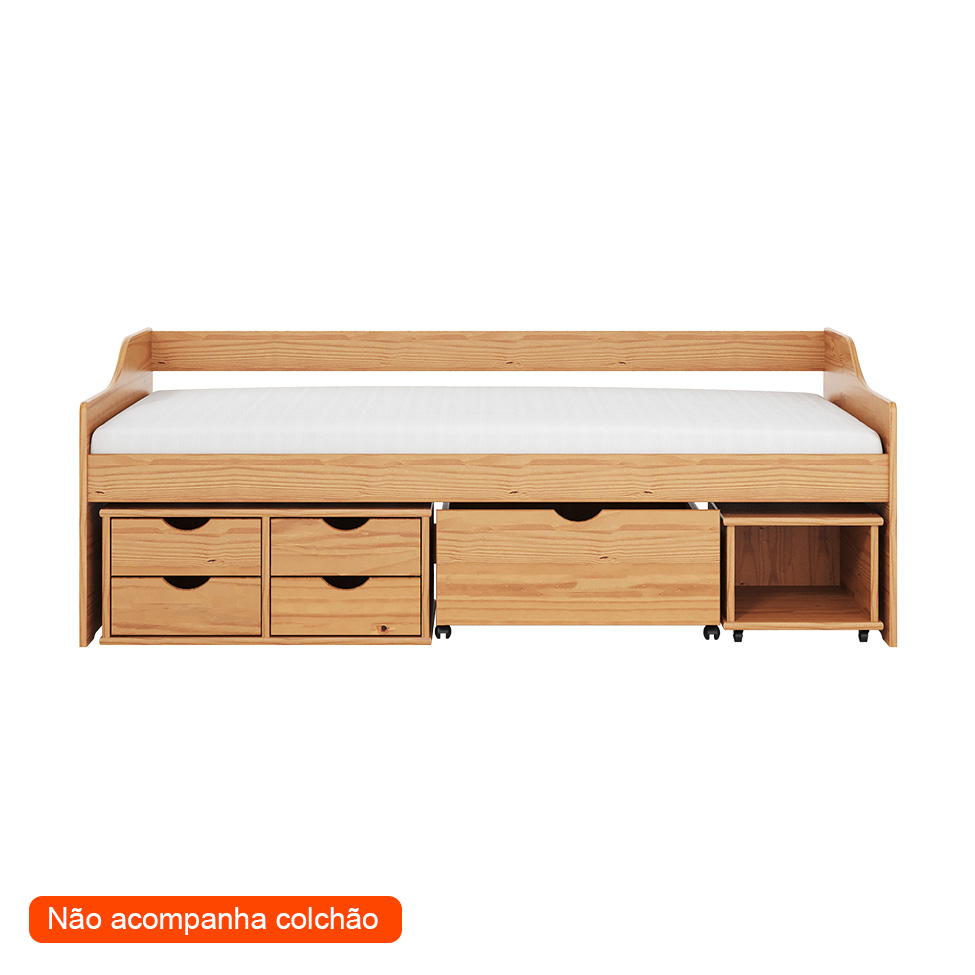 Cama Solteiro Floro 5 Gavetas Natural