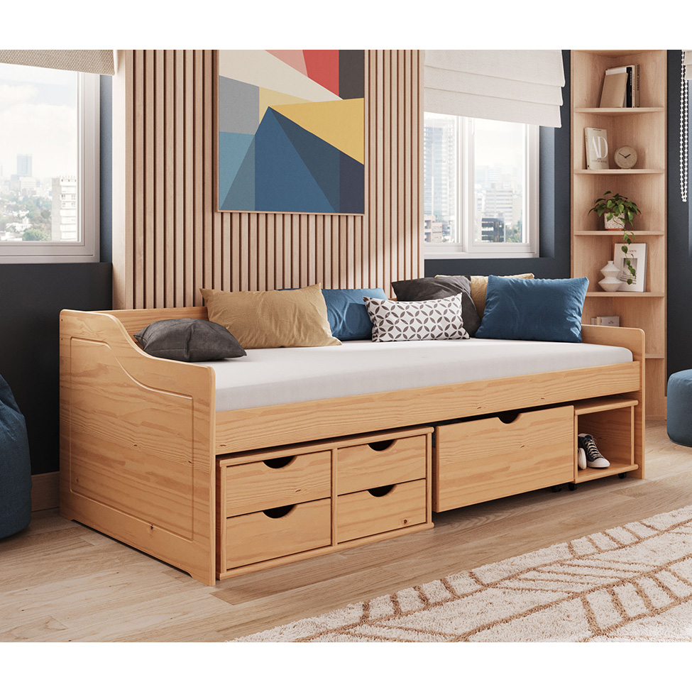 Cama Solteiro Floro 5 Gavetas Natural