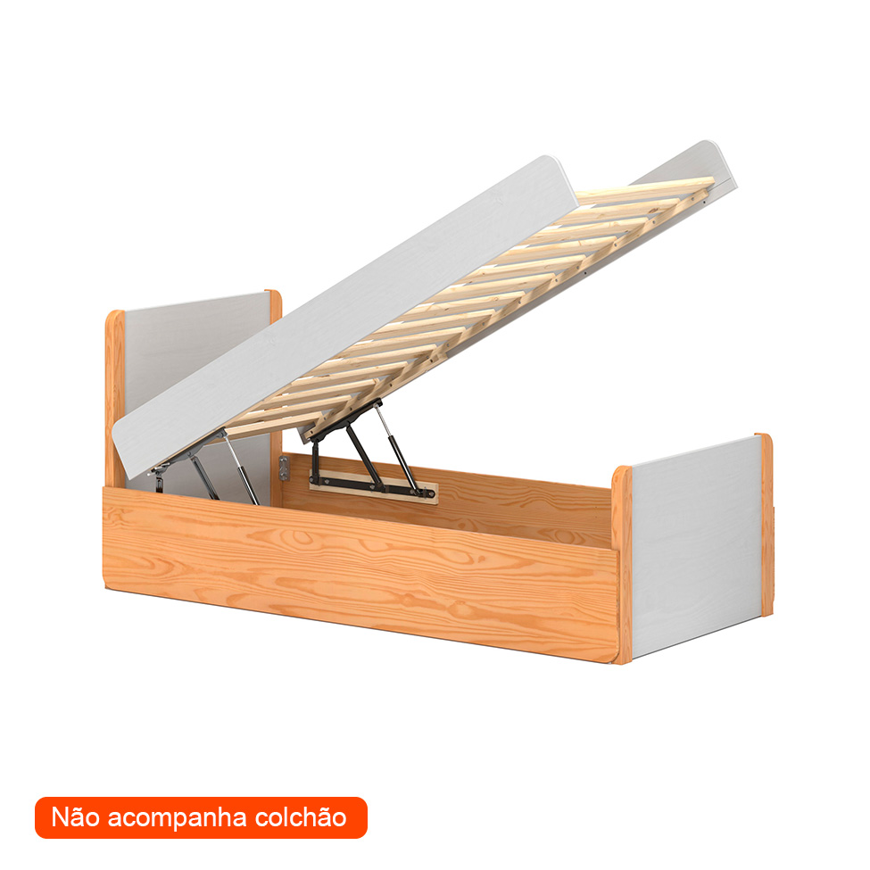 Cama Solteiro Flow com Baú Natural e Cinza Claro