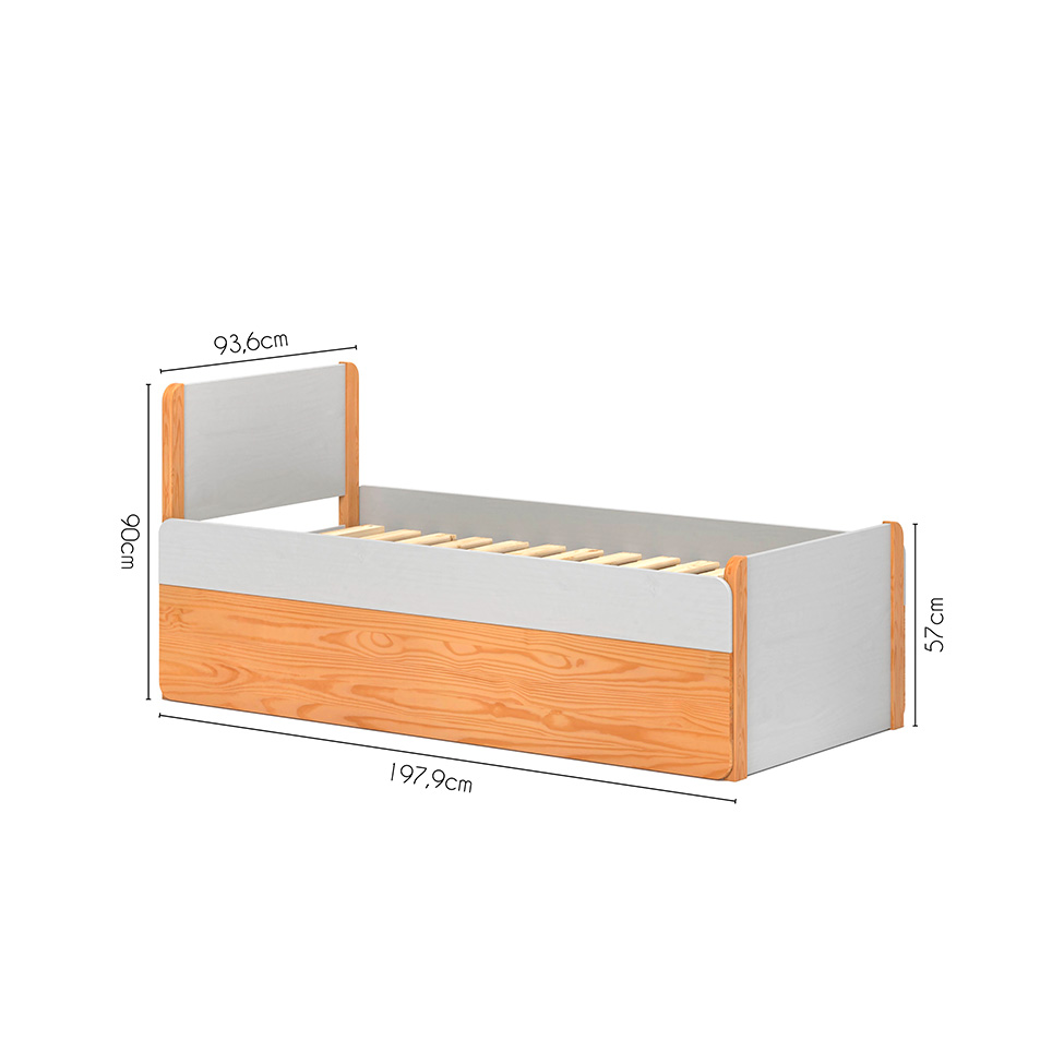 Cama Solteiro Flow com Baú Natural e Cinza Claro