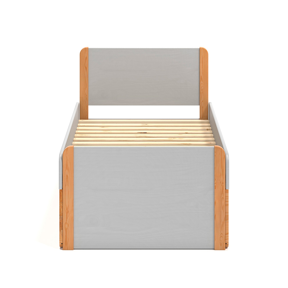 Cama Solteiro Flow com Baú Natural e Cinza Claro