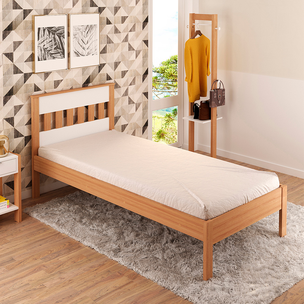 Cama Solteiro Gardênia Amêndoa e Branca