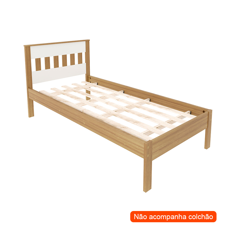 Cama Solteiro Gardênia Amêndoa e Branca