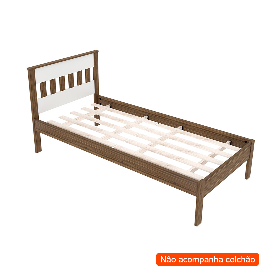 Cama Solteiro Gardênia Nogal e Branca