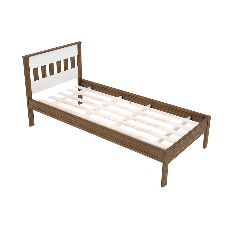 Cama Solteiro Gardênia Nogal e Branca