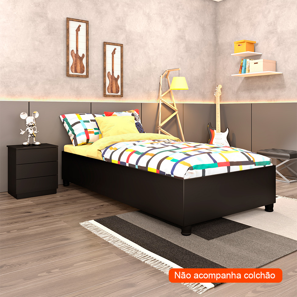 Cama Solteiro Monaco Preta