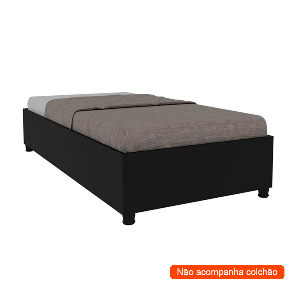 Cama Solteiro Monaco com Mesa de Cabeceira Veronna 3 GV Preto