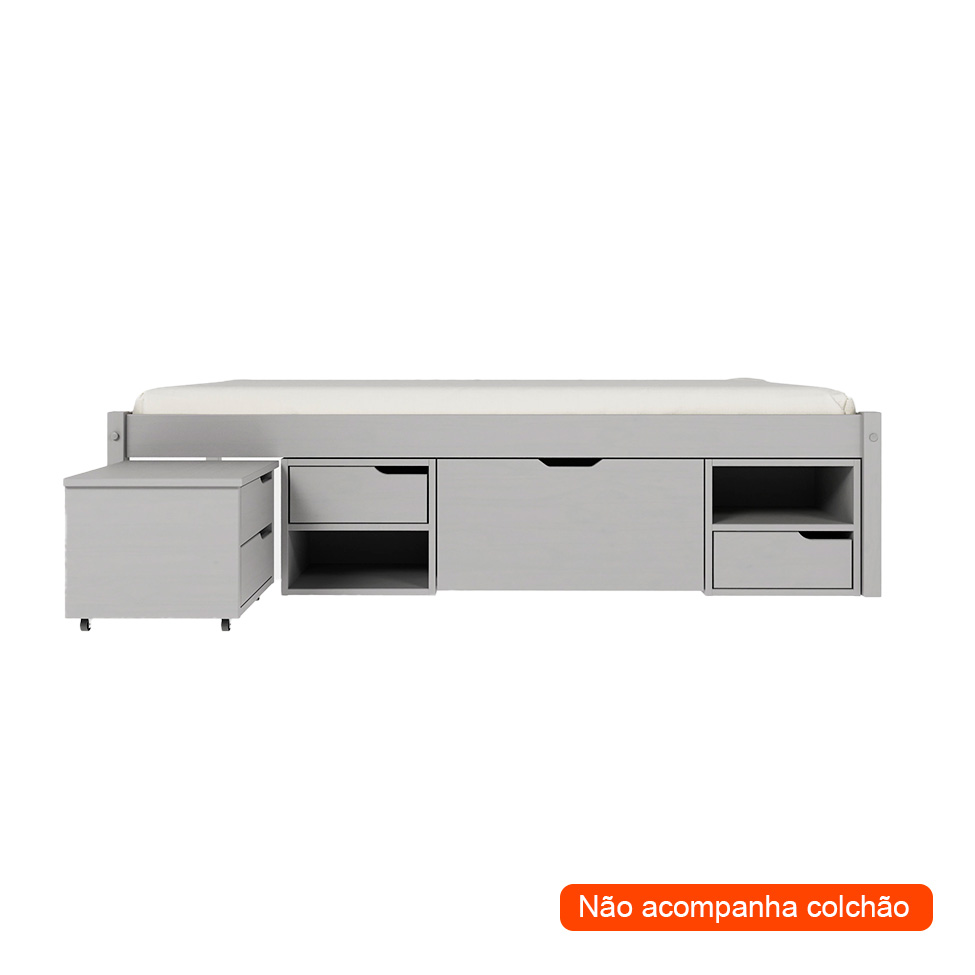 Cama Solteiro Multifuncional Charme 5 GV Madeira Maciça Cinza Claro