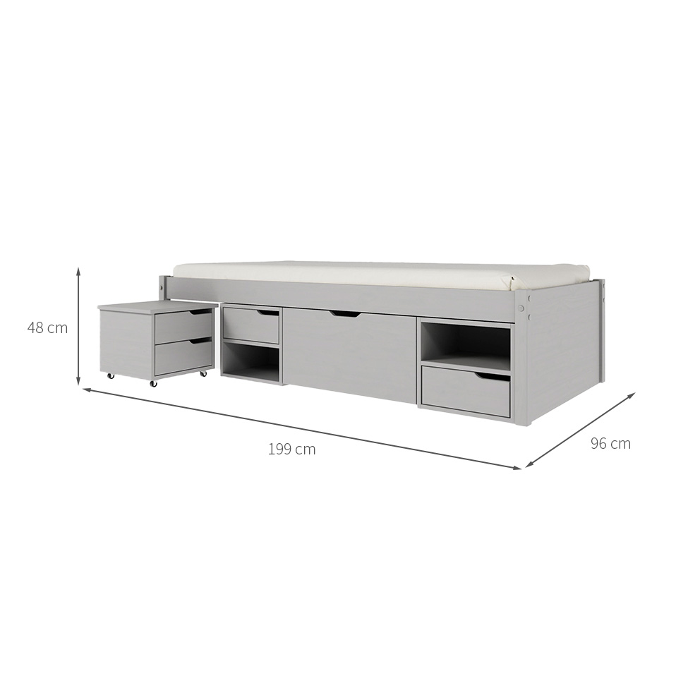 Cama Solteiro Multifuncional Charme 5 GV Madeira Maciça Cinza Claro