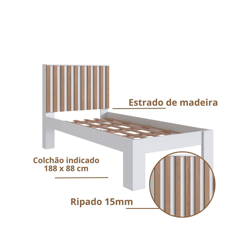 Cama Solteiro Tonelli Branca e Mel