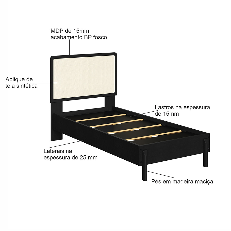 Cama Solteiro com Palhinha Oslo Nero