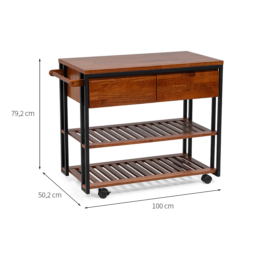 Carrinho Bar Industrial 2 Gavetas Garapa e Preto 100 cm