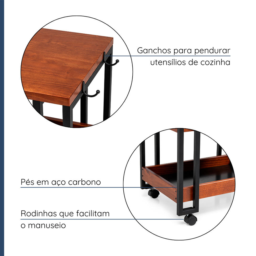 Carrinho Bar Industrial Garapa e Preto 60 cm