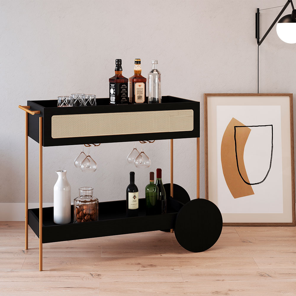 Carrinho Bar Oslo 1 GV Preto e Dourado