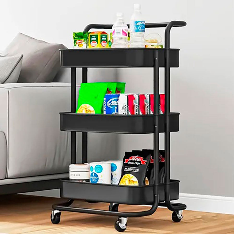 Carrinho Multiuso Cora 3 Prateleiras Preto