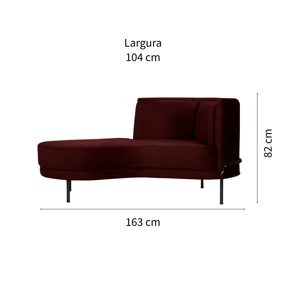 Chaise Longue Luminne Veludo Bordô e Preto