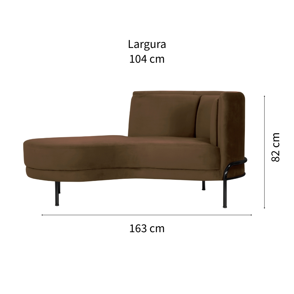 Chaise Longue Luminne Veludo Canela e Preto