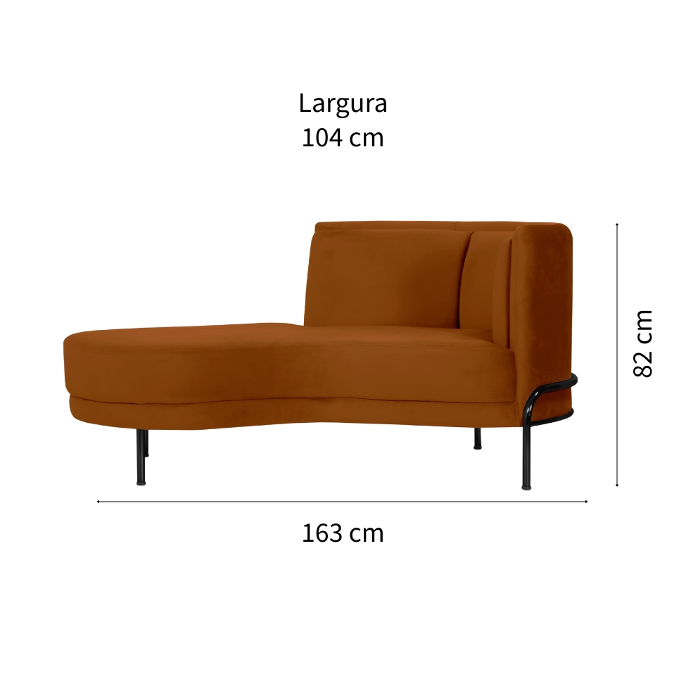 Chaise Longue Luminne Veludo Laranja e Preto