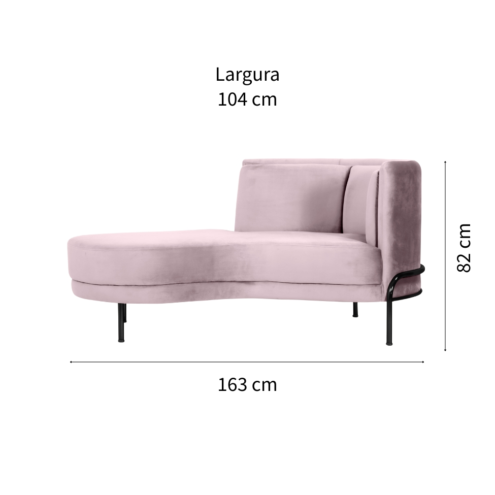 Chaise Longue Luminne Veludo Rosê e Preto