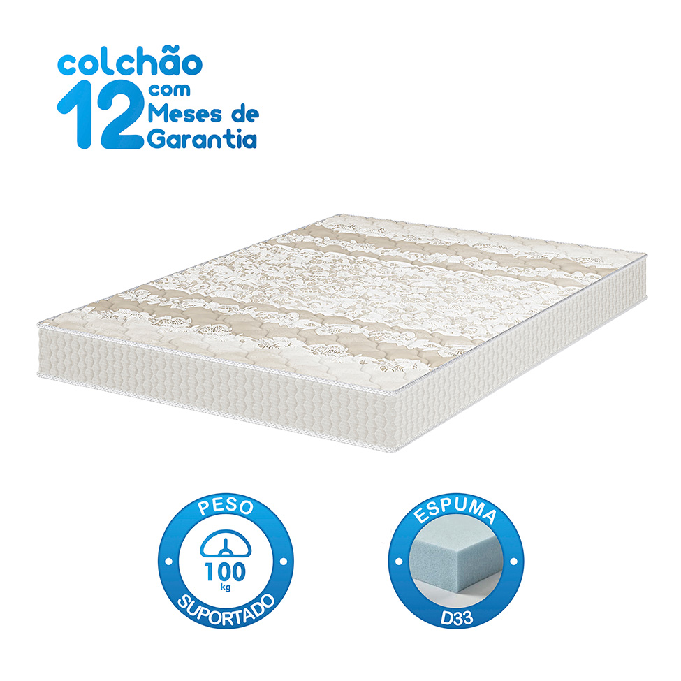 Colchão Casal Joyful Espuma D33 (17x138x188) Branco e Bege