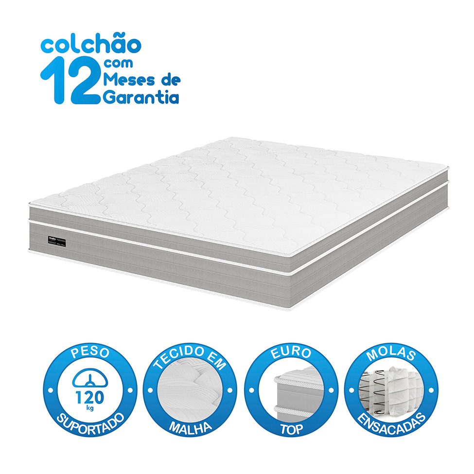 Colchão Casal Maxi Athos Molas Ensacadas (25x158x198) Branco e Cinza