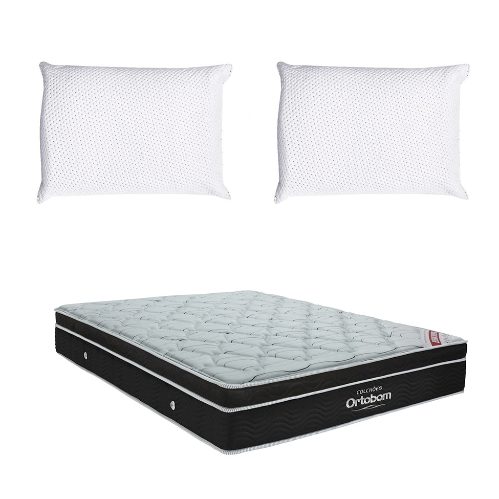 Colchão Casal Molas Ensacada Elegant Superpocket (28x138x188) Preto com 2 Travesseiros Guldi Soft Nasa Branco