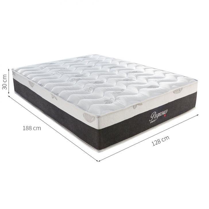 Colchão Casal Pegasus Molas Ensacadas (30x128x188) Branco e Cinza com 2 Travesseiros Guldi Soft Nasa Branco