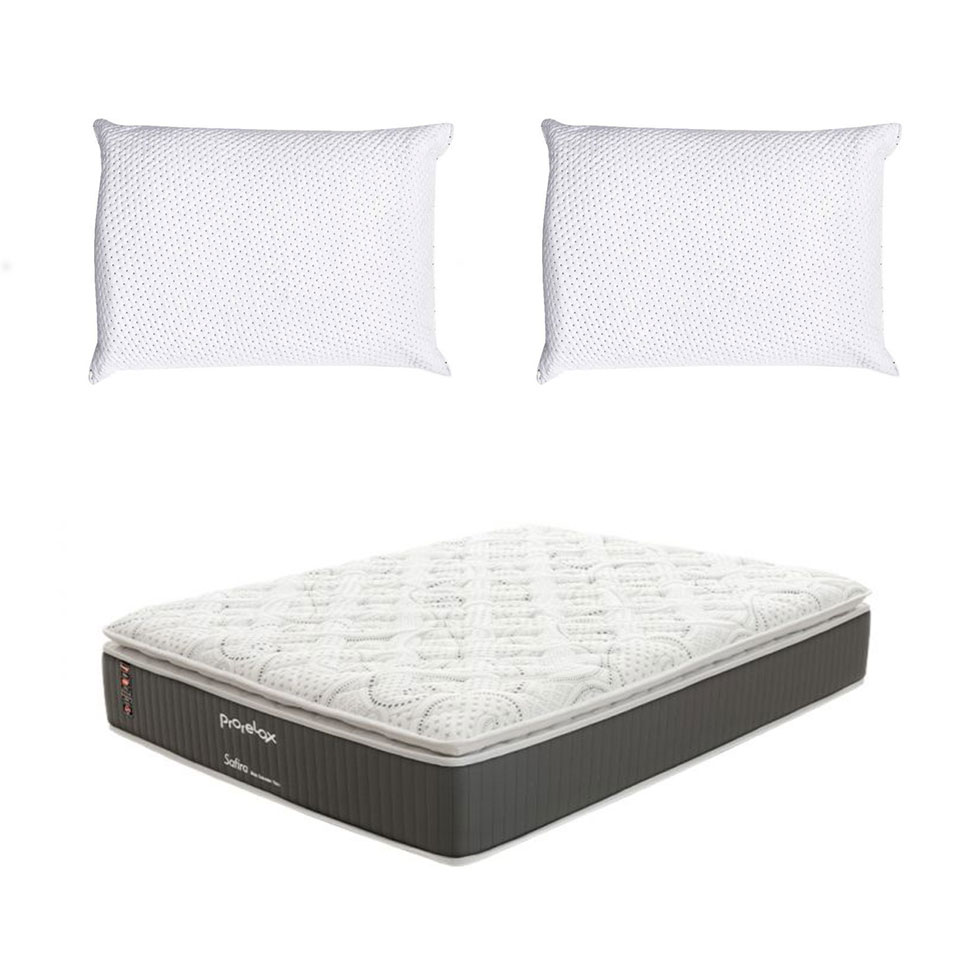 Colchão Casal Safira Plush Molas Ensacadas (30x138x188) Branco e Cinza com 2 Travesseiros Guldi Soft Nasa Branco