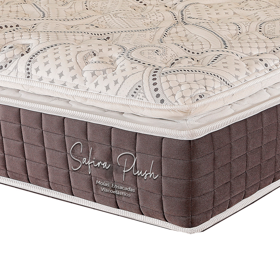 Colchão King Safira Plush Mola Ensacada (30x193x203) Branco e Cinza