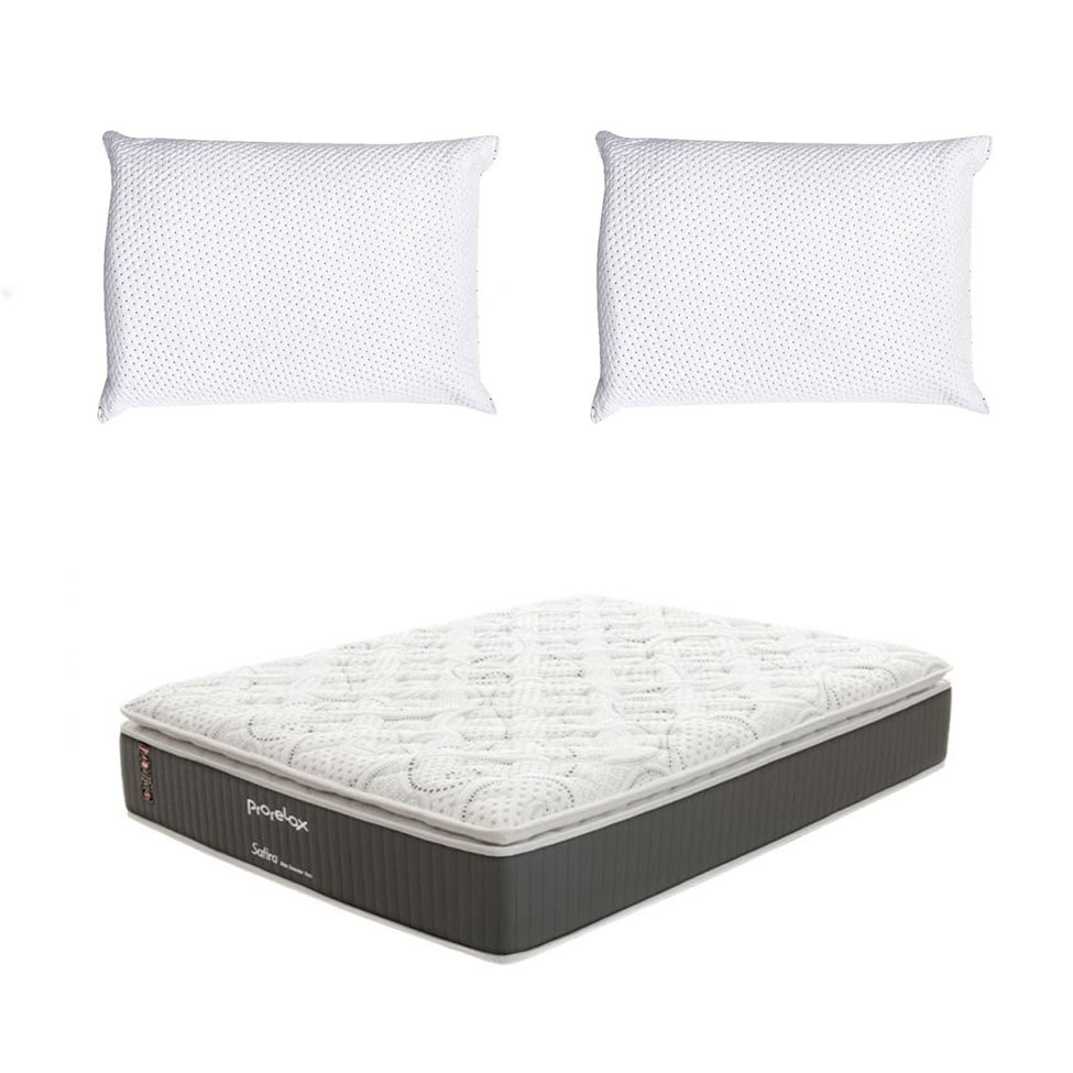 Colchão King Safira Plush Molas Ensacadas (30x193x203) Branco e Cinza com 2 Travesseiros Guldi Soft Nasa Branco