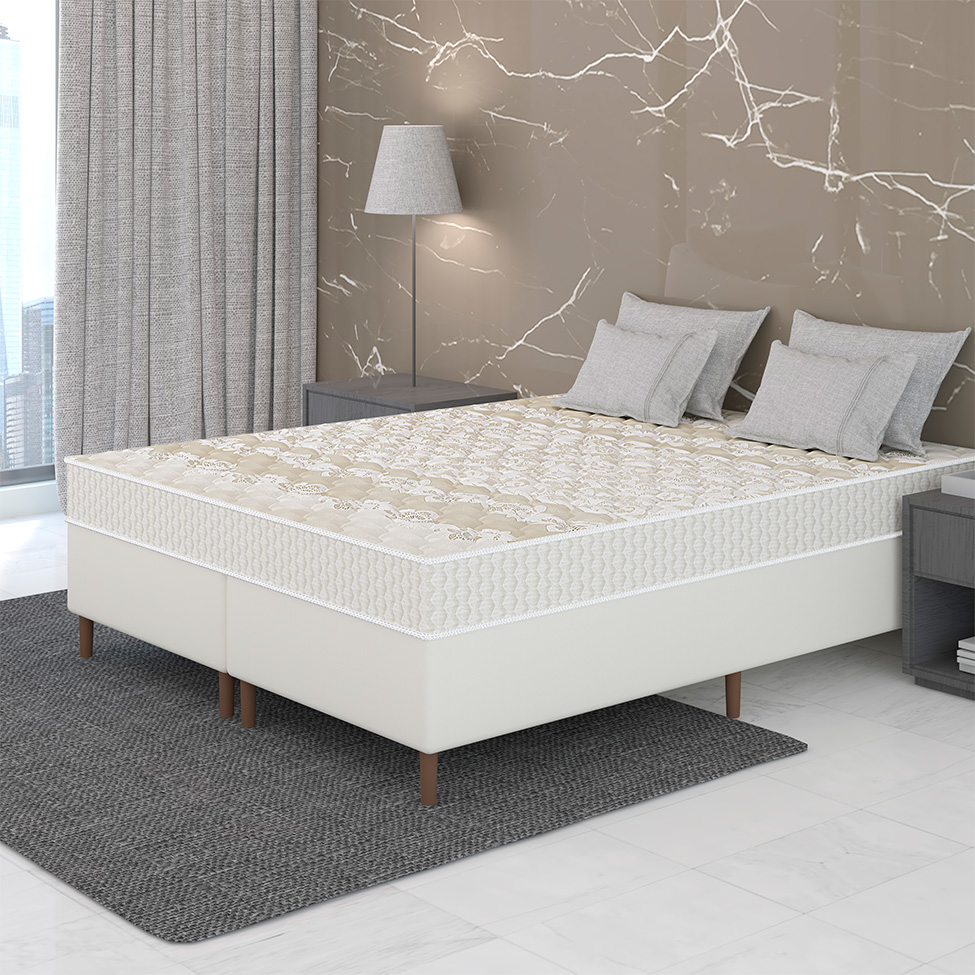 Colchão Queen Joyful Espuma D33 (17x158x198) Branco e Bege