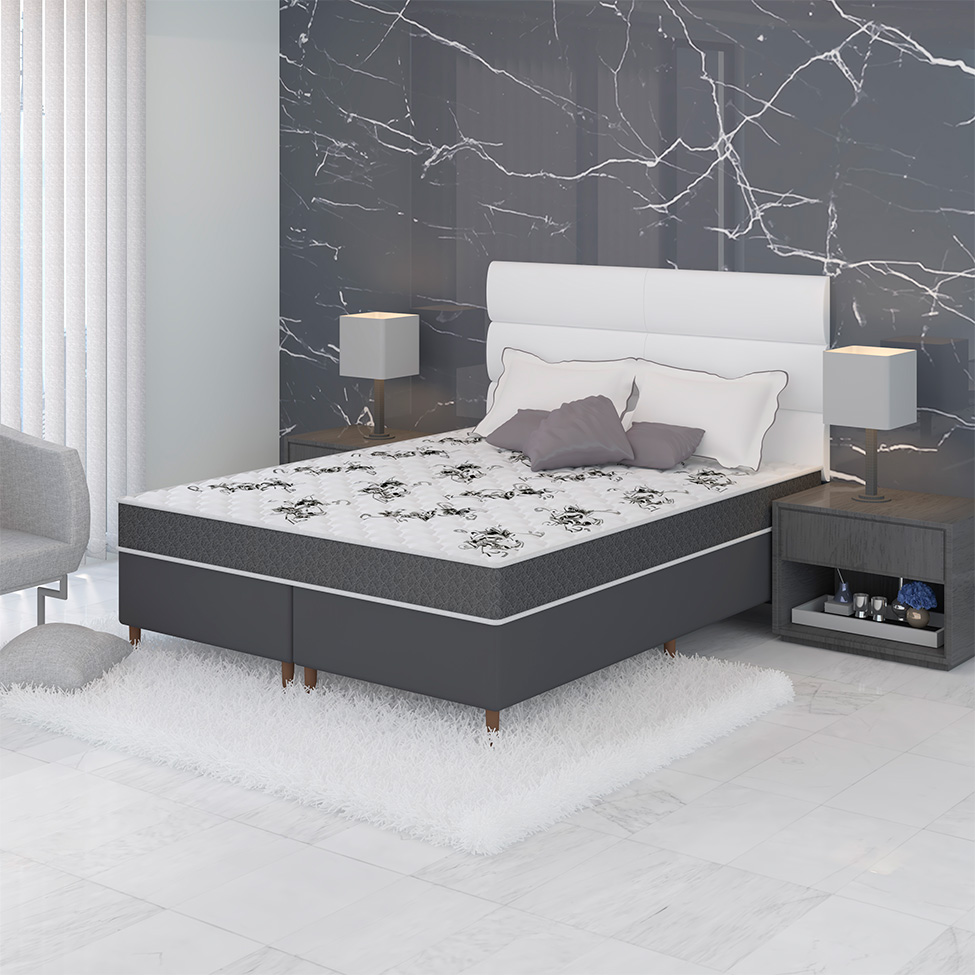 Colchão Queen Joyful Espuma D45 (17x158x198) Cinza e Branco