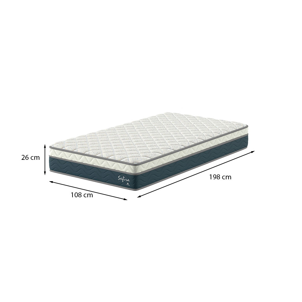 Colchão Solteirão Safira Molas Ensacadas (26x108x198) Azul e Branco