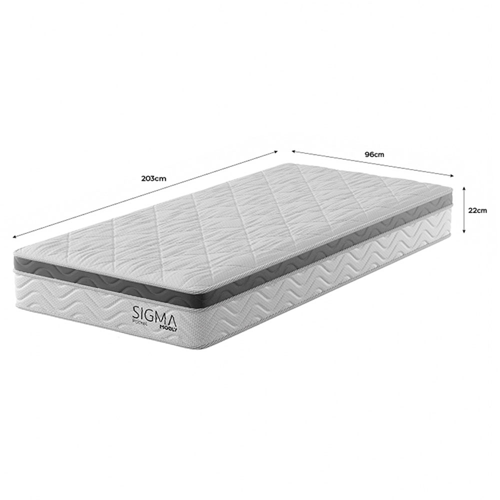 Colchão Solteirão Sigma Molas Ensacadas (22x96x203) Branco e Cinza